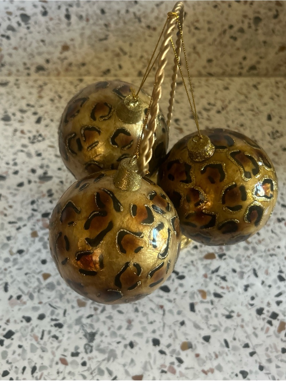 Leopard Print Pearl And Glitter Ball Ornament Set Of 3 By Pier 1 Discontinued